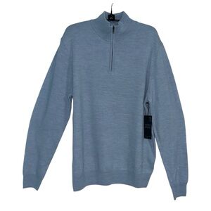 Christian Lacroix Men’s Extra Fine Merino Wool Quarter Zip Sweater Blue M NWT